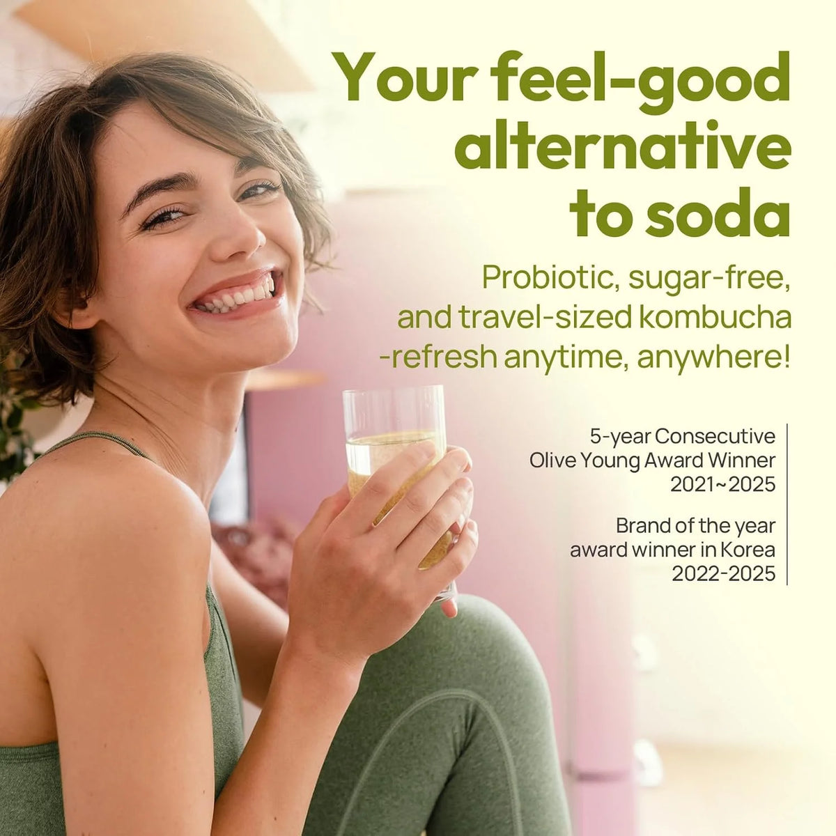 TEAZEN Kombucha Powder, Korean Plum Flavor, Zero Sugar, Sparkling Fermented Powdered Mix Beverage from Korea, Live Probiotics & Prebiotics, On-the-Go 10 Packets, 1.76oz