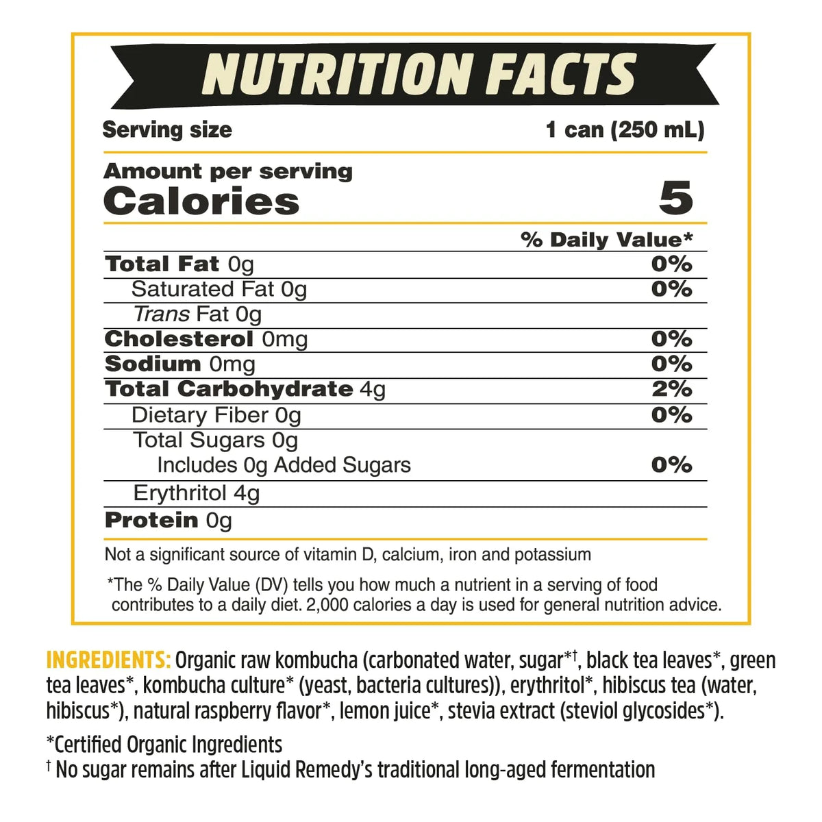 Liquid Remedy Kombucha Sugar Free Organic Drink, Low Calorie, Probiotic Like Tea for Gut Health - Ginger Lemon - 8.5 Fl Oz Can, 24-Pack