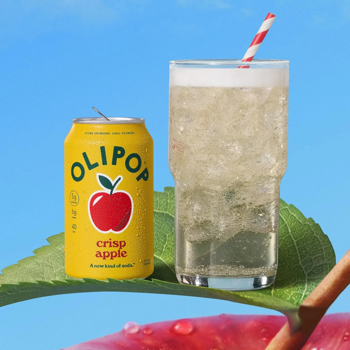 OLIPOP 6g Fiber Prebiotic Soda, Crisp Apple, 12 fl oz, 12 Pack