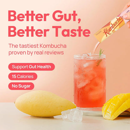 TEAZEN Mango Guava Kombucha Tea, Hydration Drink Mix, Sugar Free, Live Probiotics & Prebiotics, 30 Sticks, 5.29oz