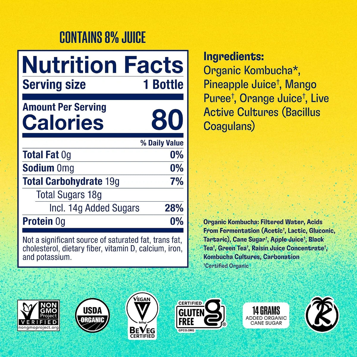 Health-Ade Kombucha Tea Organic Drink, Fermented Tea with Living Probiotics, Detoxifying Acids, Supports Gut Health, Non-GMO, Vegan, Gluten Free, 12 Pack (16 Fl Oz Bottles), Tropical Punch