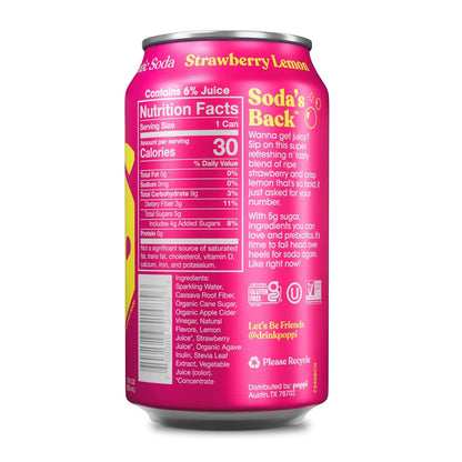 Poppi Sparkling Prebiotic Soda Beverage with Apple Cider Vinegar, Seltzer Water and Fruit Juice, Strawberry Lemon Flavor, 12 Fl Oz, 1 Count, Packaging May Vary