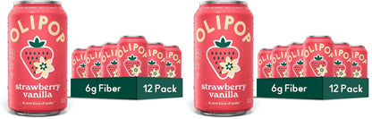 OLIPOP Prebiotic Soda Pop,Strawberry Vanilla,Pantry Pack Packed with Prebiotics,Fiber,and Botanicals,Gluten Free,Vegan,GMO Free,12oz,(Pack of 24)