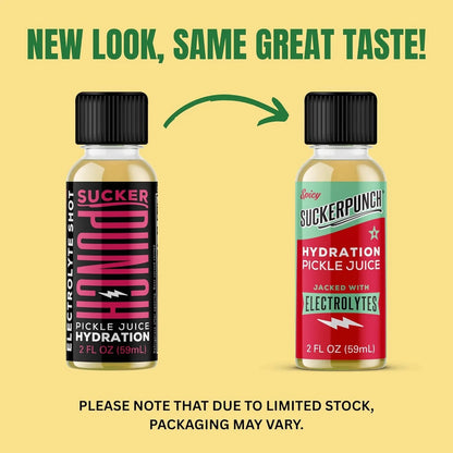 Suckerpunch Electrolyte Pickle Juice Shot, Leg and Muscle Cramp Relief, Sports Drink, Low Calorie, Gluten Free, Post Workout, Hydration, Potassium, Keto Friendly, Non GMO (Spicy Dill (Pack of 1))
