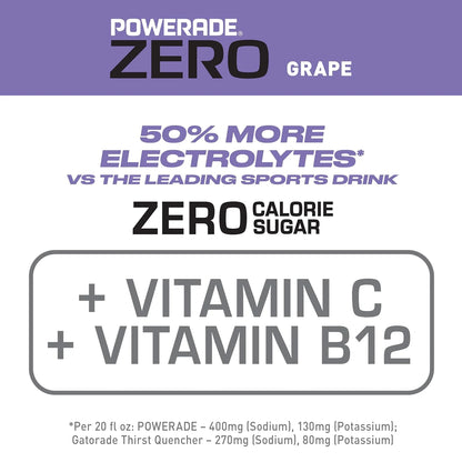 POWERADE Electrolyte Enhanced Zero Sugar Grape Sports Drink, 20 Ounce (Pack of 8)