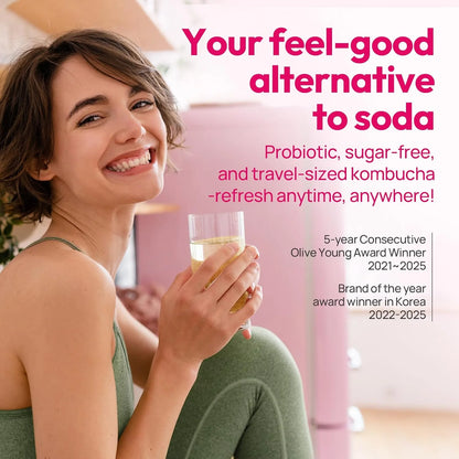 TEAZEN Berry Kombucha Powder, Hydration Drink Mix, Sugar Free, Live Probiotics & Prebiotics, On-the-Go 10 Packets, 1.76oz