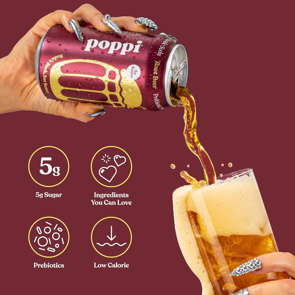 Poppi Sparkling Prebiotic Soda Beverage with Apple Cider Vinegar, Seltzer Water and Fruit Juice, Root Beer Flavor, 12 Fl Oz, 1 Count, Packaging May Vary (Pack of 6)