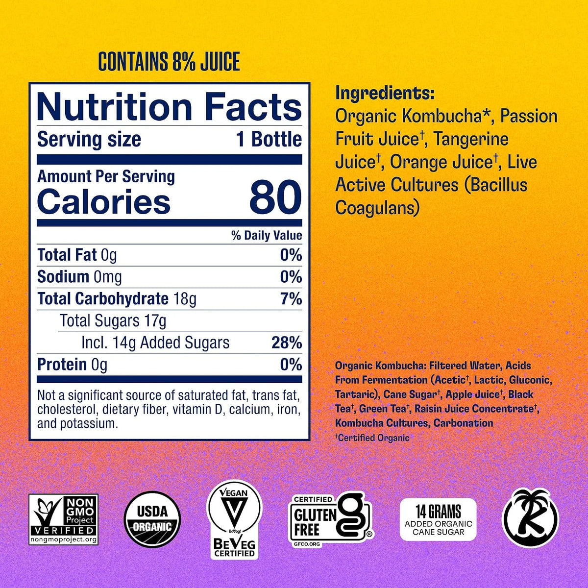 Health-Ade Kombucha Tea Organic Drink, Fermented Tea with Living Probiotics, Detoxifying Acids, Supports Gut Health, Non-GMO, Vegan, Gluten Free, 12 Pack (16 Fl Oz Bottles), Passion Fruit Tangerine