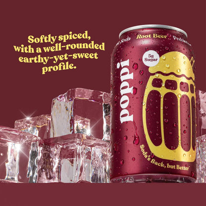 Poppi Sparkling Prebiotic Soda Beverage with Apple Cider Vinegar, Seltzer Water and Fruit Juice, Root Beer Flavor, 12 Fl Oz, 1 Count, Packaging May Vary