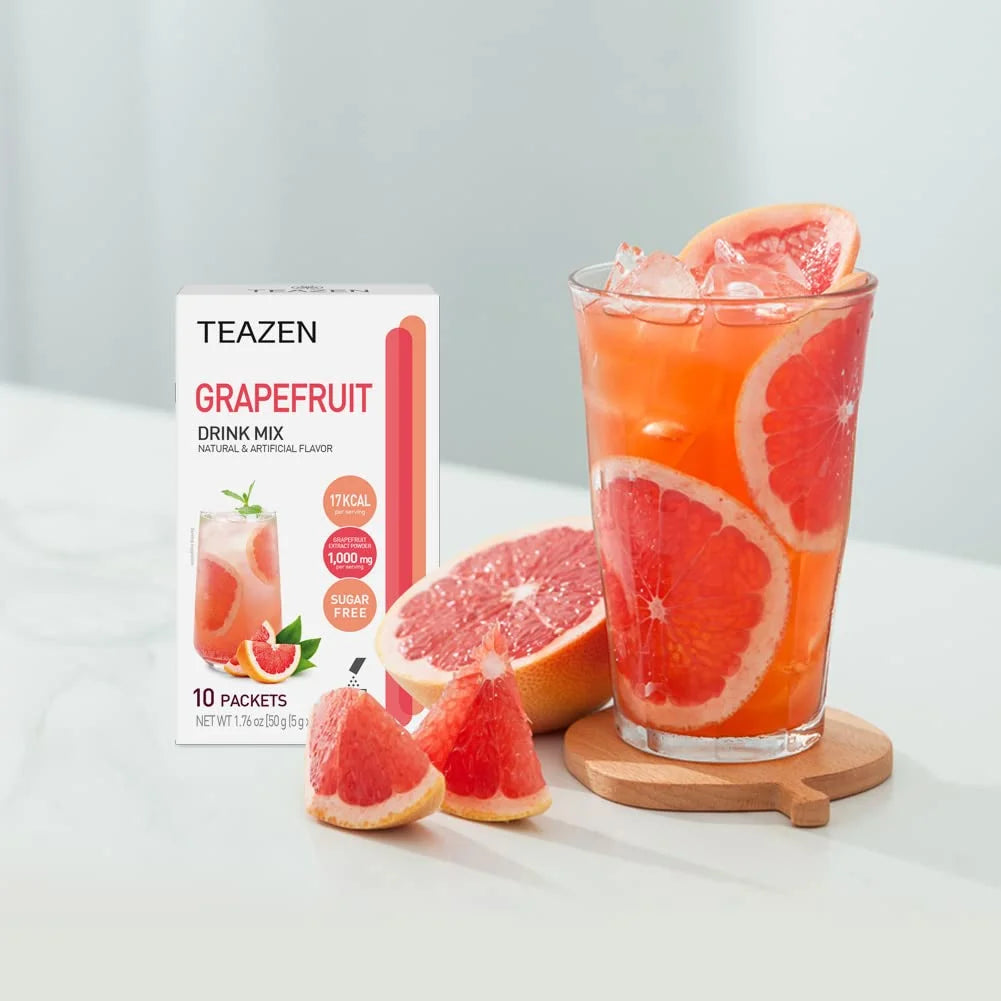 TEAZEN Grapefruit Tea Powder, Sugar Free, Hibiscus and Green Tea, Powdered Mix Beverage from Korea, On-the-Go 10 Packets, 1.76oz