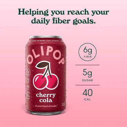 OLIPOP 6g Fiber Prebiotic Soda, Cherry Cola, 12 fl oz, 12 Pack