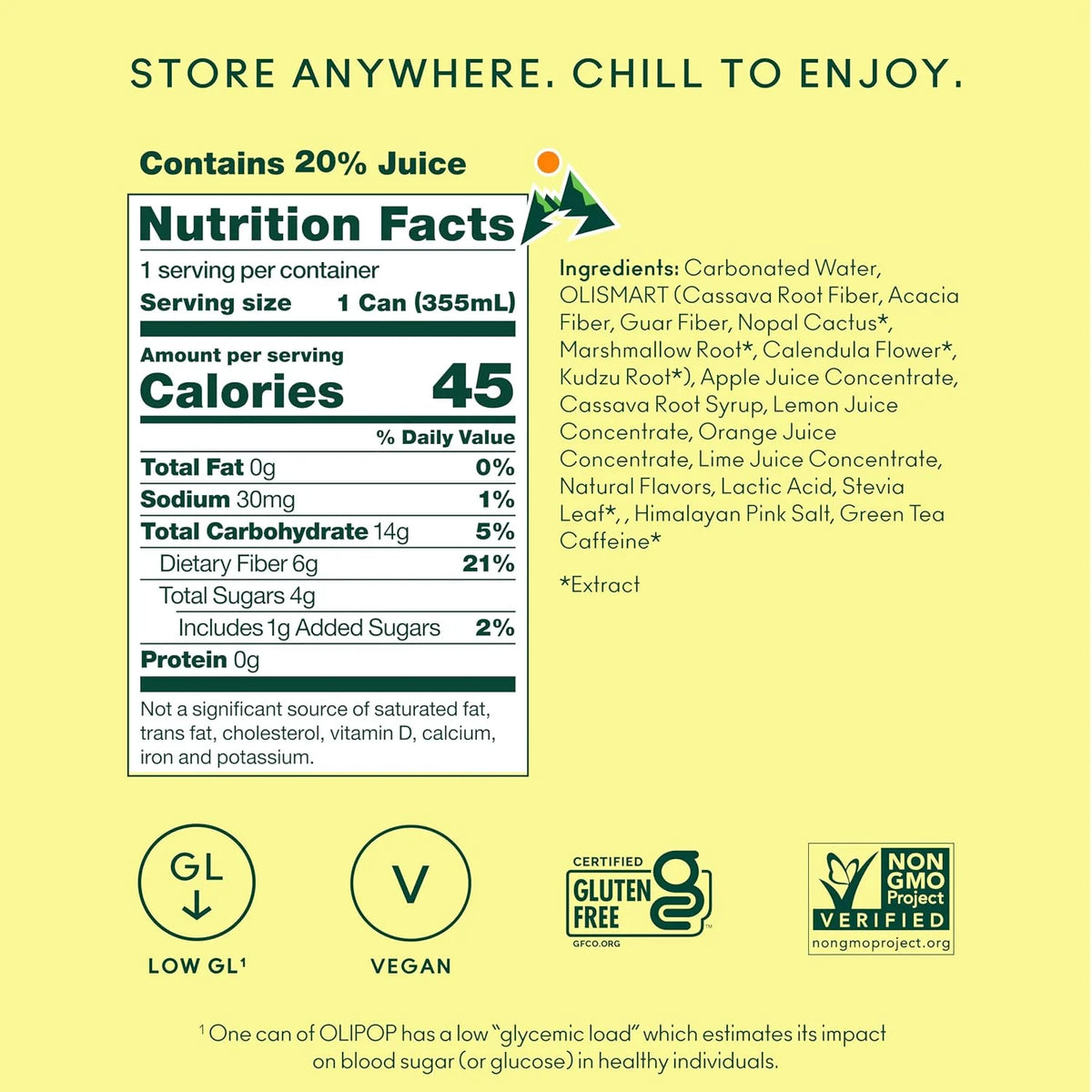 OLIPOP 6g Fiber Prebiotic Soda, Citrus Rush, 12 fl oz, 12 Pack
