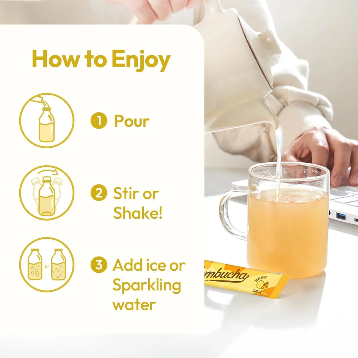 TEAZEN Lemon Ginger Hot Kombucha Tea, Live Probiotics & Postbiotics, Relaxation and Warmth for Colds and Sore Throat, Hydration Drink Mix, Sugar Free, 30 Sticks, 5.29oz