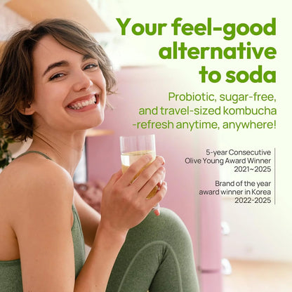 TEAZEN Shine Muscat Kombucha Powder, Electrolyte & Hydration Drink Mix, Sugar Free, Live Probiotics & Prebiotics, On-the-Go 30 Packets, 5.29oz