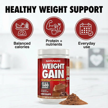 Naturade All Natural Weight Gain Drink Mix - Gluten Free, Delicious Taste, 1600 Calories per Serving - Mass Gainer w/Carbohydrates & Protein - Chocolate, 40.6 Ounce (24 Servings)