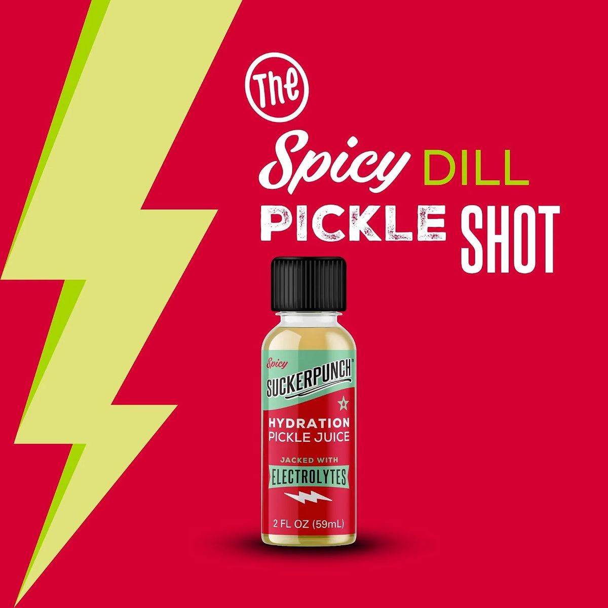 Suckerpunch Electrolyte Pickle Juice Shot, Spicy Dill Pack, 2oz, 30 Pack