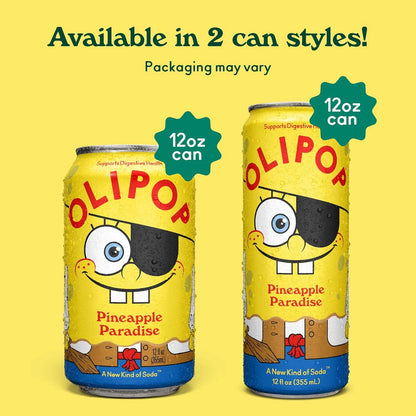 OLIPOP 6g Fiber Prebiotic Soda, Pineapple Paradise, 12 fl oz, 12 Pack