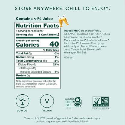 OLIPOP 6g Fiber Prebiotic Soda, Cream Soda, 12 fl oz, 12 Pack