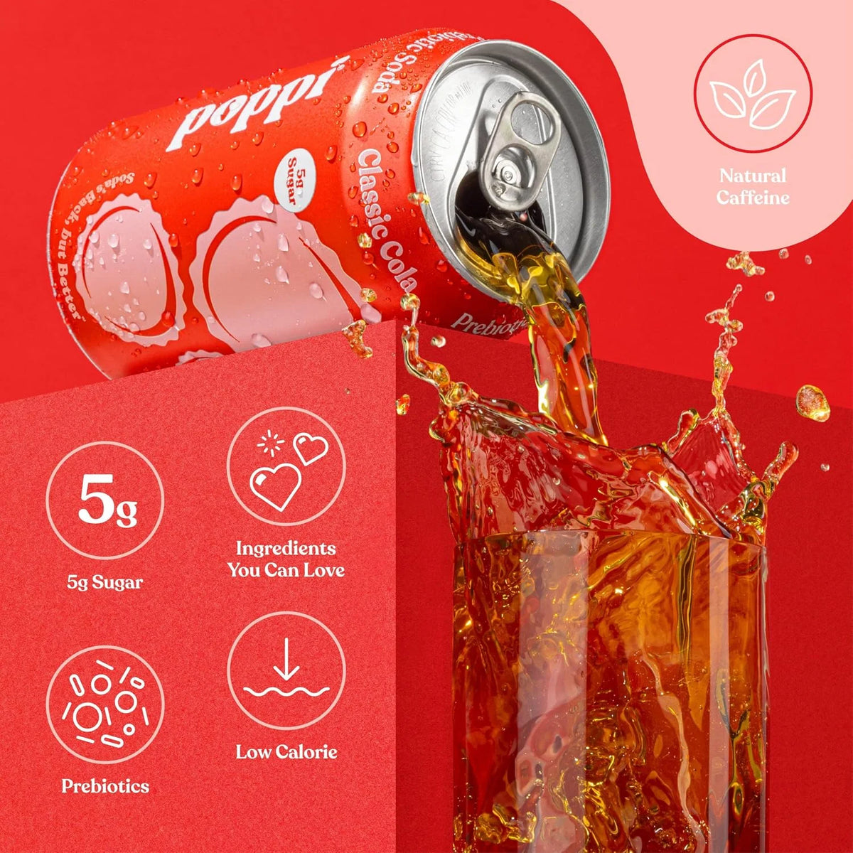 Poppi Prebiotic Soda, Classic Cola, 12 Fl Oz (Pack of 1)