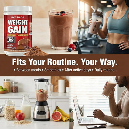 Naturade All Natural Weight Gain Drink Mix - Gluten Free, Delicious Taste, 1600 Calories per Serving - Mass Gainer w/Carbohydrates & Protein - Chocolate, 40.6 Ounce (24 Servings)