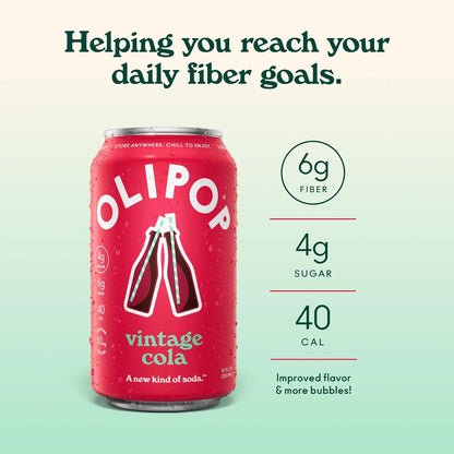 OLIPOP 6g Fiber Prebiotic Soda, Vintage Cola, 12 fl oz, 12 Pack
