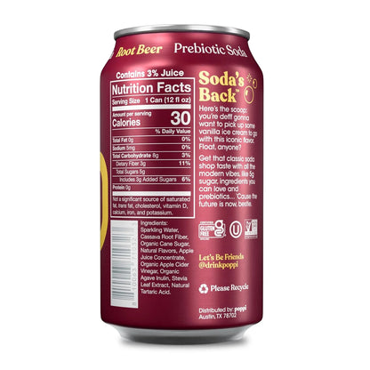 Poppi Sparkling Prebiotic Soda Beverage with Apple Cider Vinegar, Seltzer Water and Fruit Juice, Root Beer Flavor, 12 Fl Oz, 1 Count, Packaging May Vary (Pack of 6)