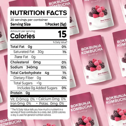 DALAMHARI Kombucha Powder | Black Raspberry Bokbunja 20T | Kombucha Drink Probiotic Soda Urban Kombucha Synergy Scoby Kombucha Starter Kit Adaptogen Drink Health Ade Kombucha Tea Bubbly