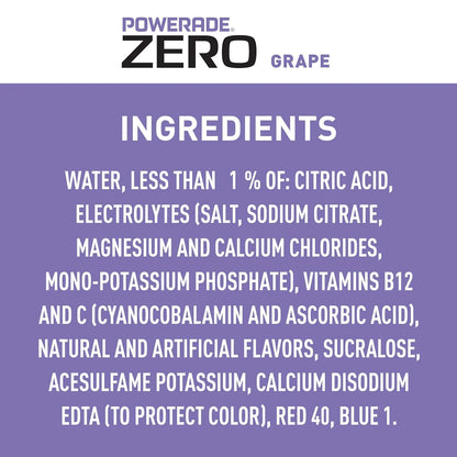 POWERADE Electrolyte Enhanced Zero Sugar Grape Sports Drink, 20 Ounce (Pack of 8)