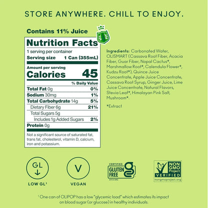 OLIPOP 6g Fiber Prebiotic Soda, Ginger Ale, 12 fl oz, 12 Pack