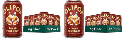 OLIPOP Prebiotic Soda Pop, Classic Root Beer, Pantry Pack Packed with Prebiotics, Fiber, and Botanicals, Gluten Free, Vegan, GMO Free, 12oz, (Pack of 24)