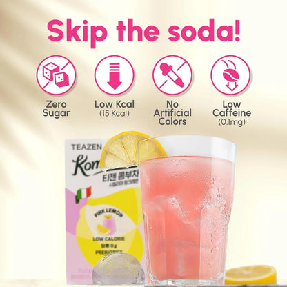 TEAZEN Sicily Pink Lemon Kombucha Powder, Hydration Drink Mix, Sugar Free, Live Probiotics & Prebiotics, On-the-Go 10 Packets, 1.76oz