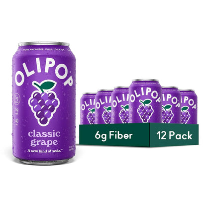 OLIPOP 6g Fiber Prebiotic Soda, Classic Grape, 12 fl oz, 12 Pack