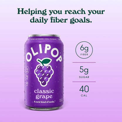 OLIPOP 6g Fiber Prebiotic Soda, Classic Grape, 12 fl oz, 12 Pack