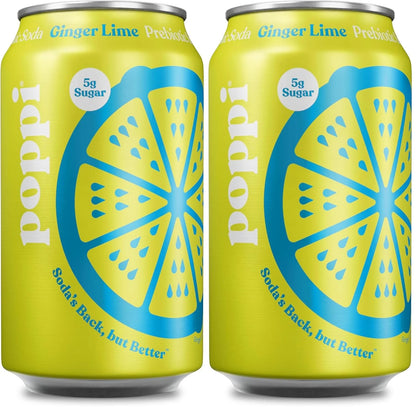 Poppi Ginger Lime Prebiotic Soda, 12 Fl Oz Can (Pack of 2)