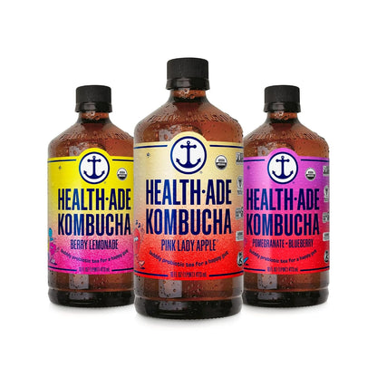 Health-Ade Fan Favorite Variety Pack Kombucha Tea, Organic Drink with Living Probiotics, Detoxifying Acids, Supports Gut Health, Non-GMO, Vegan, Gluten Free, 12 Pack (16 Fl Oz Bottles)