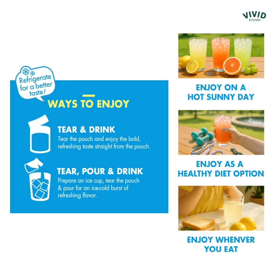 VIVID KITCHEN Lemonade Pouch Drinks – Zero Sugar, Zero Calories | Korean Convenience Store Drink | No Artificial Preservatives or Corn Syrup | 6.4 fl oz (10 Pouches) (10 Pouch, Lemonade)