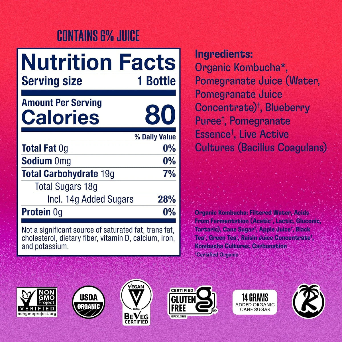 Health-Ade Kombucha Tea Organic Drink, Fermented Tea with Living Probiotics, Detoxifying Acids, Supports Gut Health, Non-GMO, Vegan, Gluten Free, 12 Pack (16 Fl Oz Bottles), Pomegranate Blueberry
