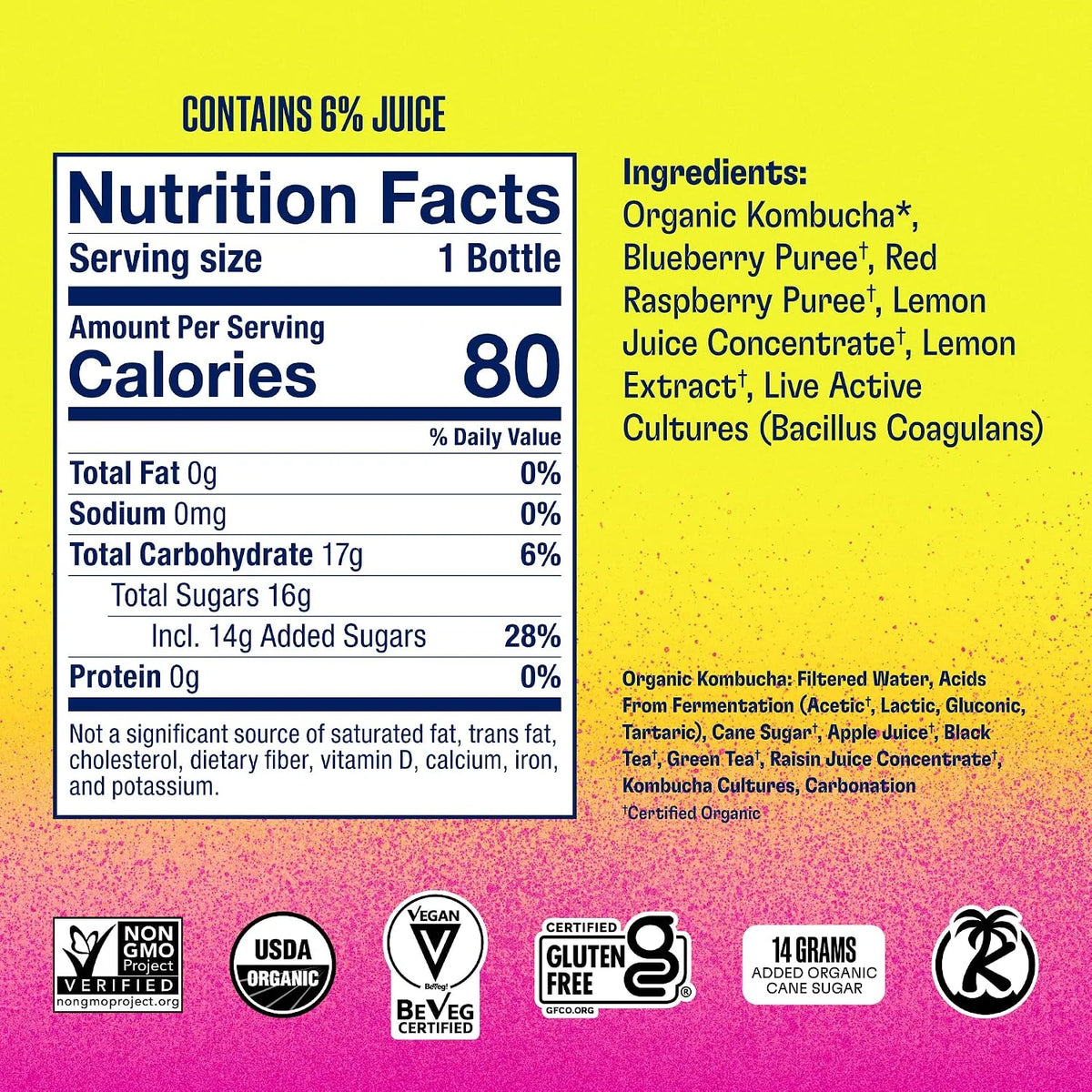 Health-Ade Kombucha Tea Organic Drink, Fermented Tea with Living Probiotics, Detoxifying Acids, Supports Gut Health, Non-GMO, Vegan, Gluten Free, 12 Pack (16 Fl Oz Bottles), Berry Lemonade
