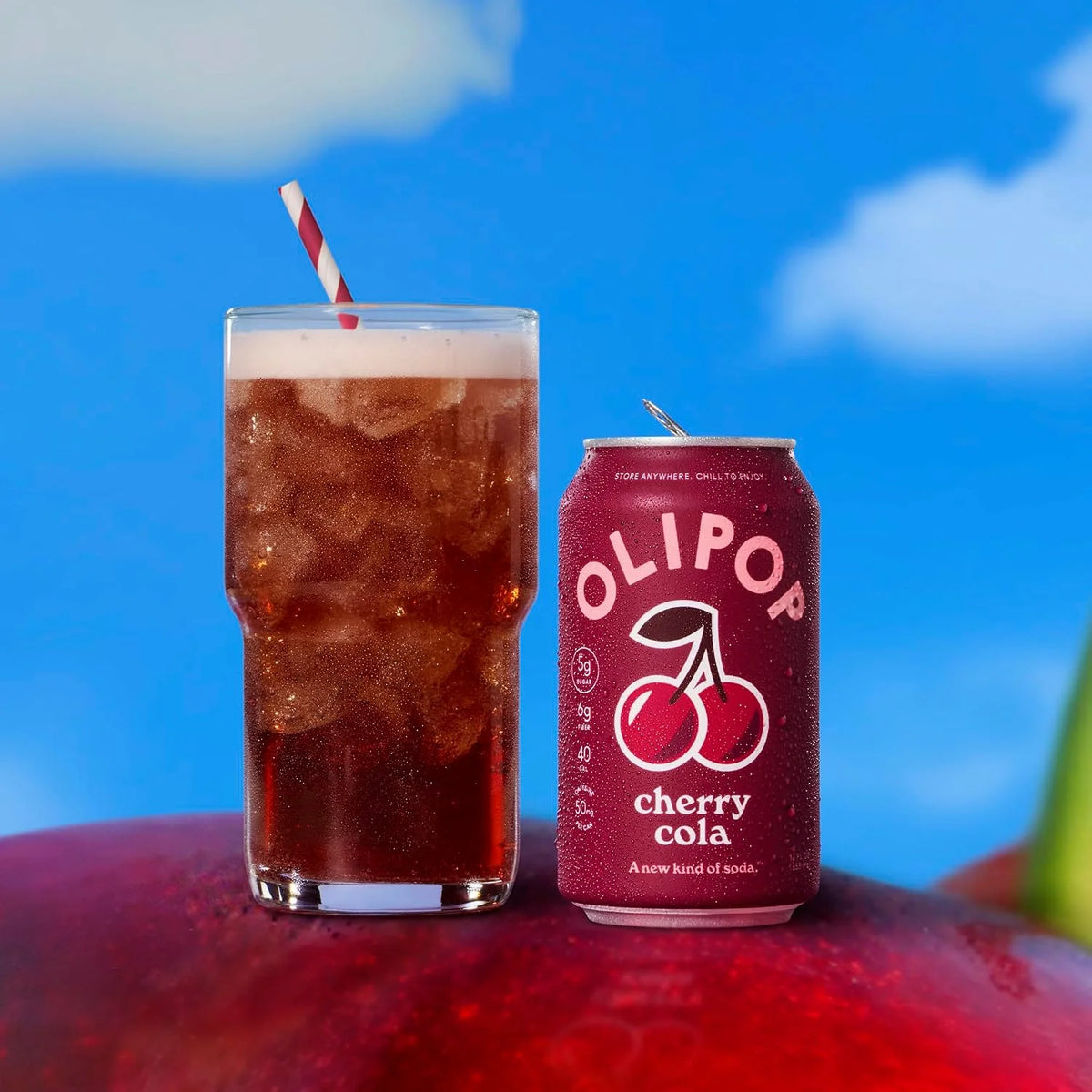 OLIPOP 6g Fiber Prebiotic Soda, Cherry Cola, 12 fl oz, 12 Pack