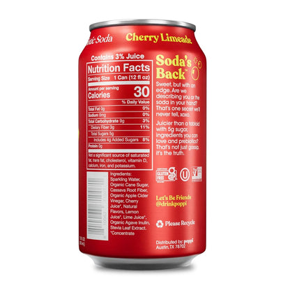 Poppi Sparkling Prebiotic Soda Beverage with Apple Cider Vinegar, Seltzer Water and Fruit Juice, Cherry Limeade Flavor, 12 Fl Oz, 1 Count, Packaging May Vary (Pack of 6)