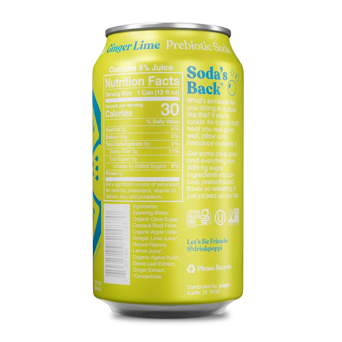 Poppi Lime Ginger Prebiotic Soda, 12 Fz